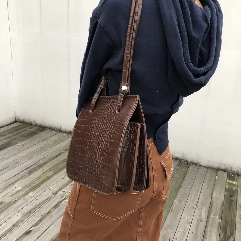 

Brands Crocodile Pattern Multi-layer Women Organ Bags Retro Shoulder Bag Crossbody Bags for Women Casual Shopping Handbag purse