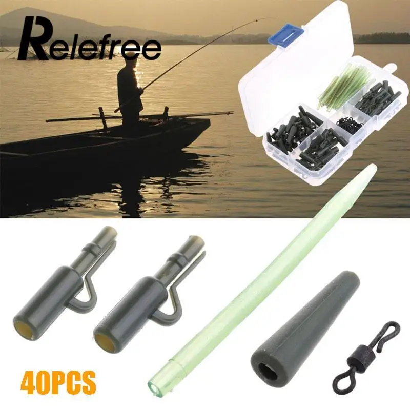 

Relefree 40pcs/set Fishing Quick Change Link Swivels Carp Lead Clips Tail Cones Sleeves
