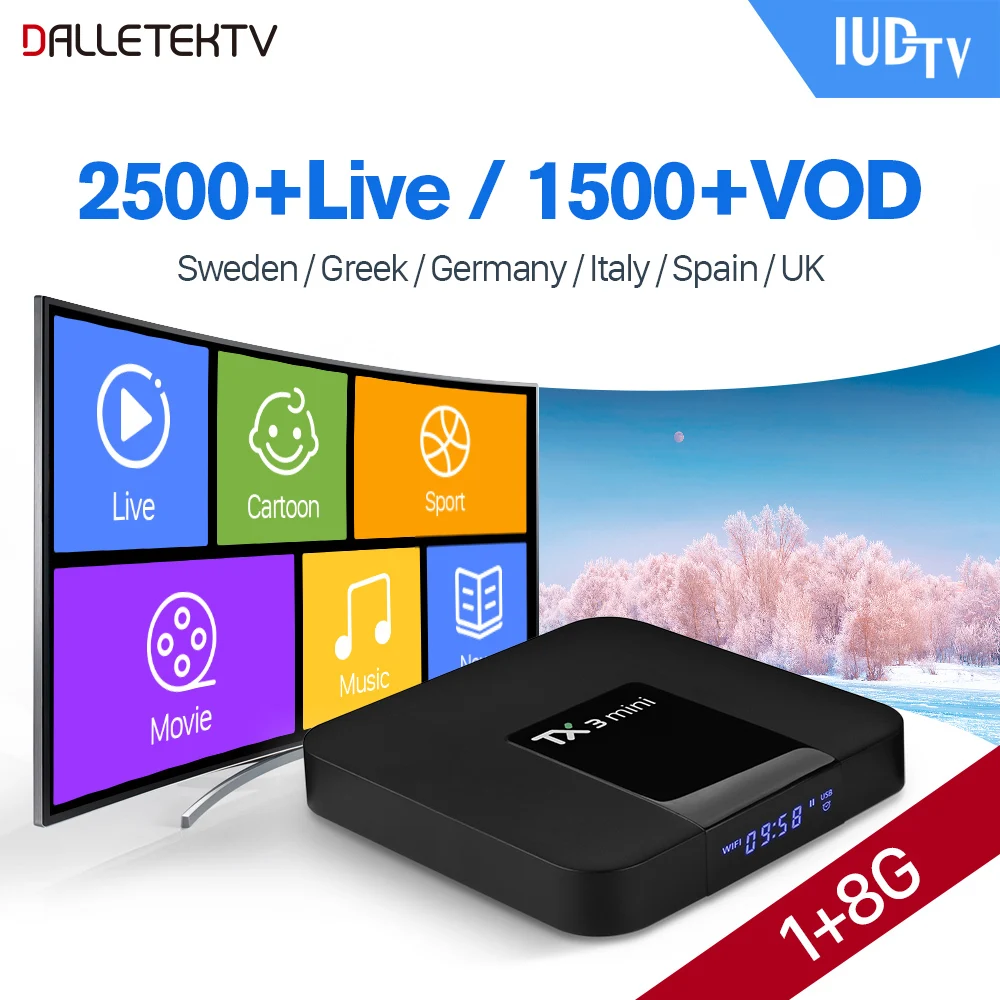

IPTV Sweden Box Android 7.1 Set top box IUDTV Subscription IPTV Sweden Portugal Turkey Italia Greece Albania Spain IPTV