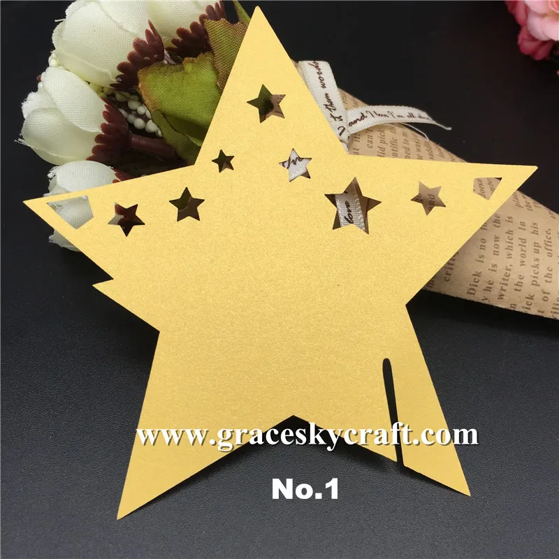 

50pcs Free Shipping laser Cut Wedding Place name Seat Cards Birthday Baby Shower Party Invitation Cup Glass Cards Stars design