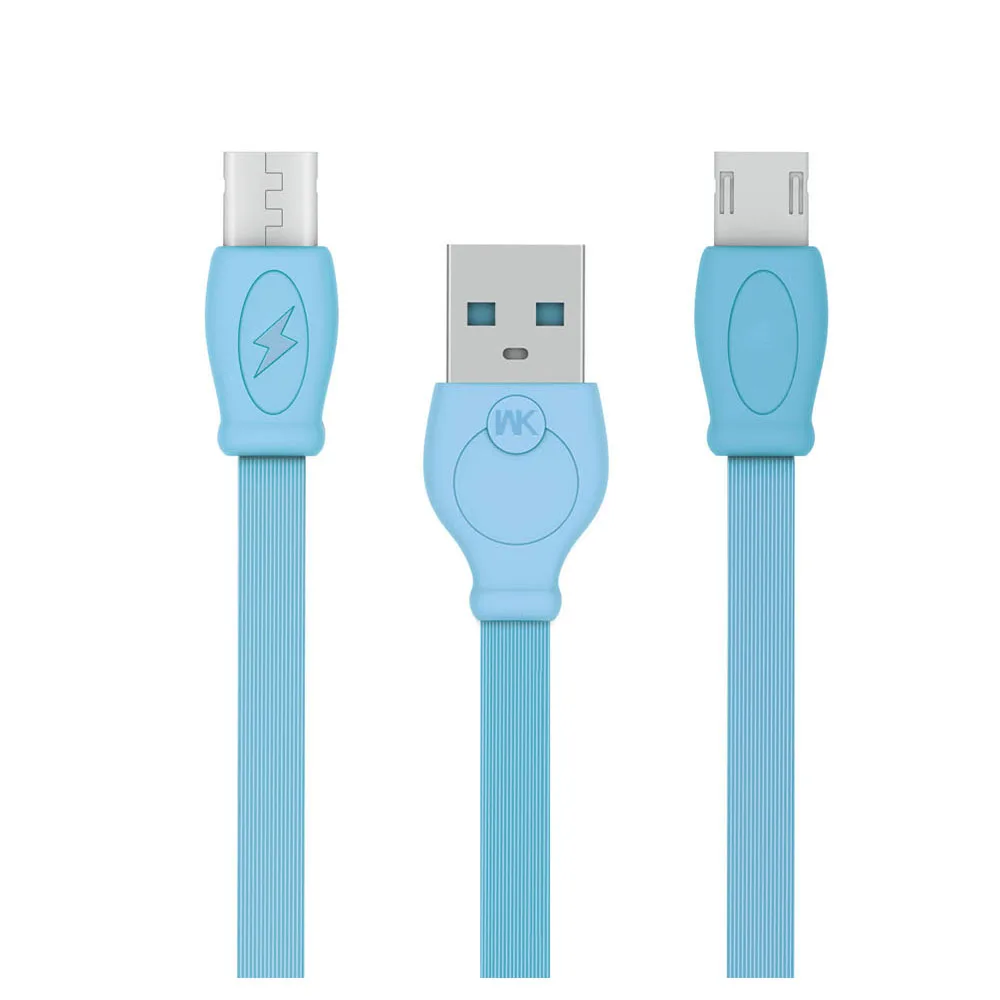 WK 2,4 A Быстрый зарядный плоский кабель USB от Micro до USB передачи данных ПВХ тире шнур 1 м для Xiaomi/samsung/Nokia/Android планшета - Цвет: Blue Micro