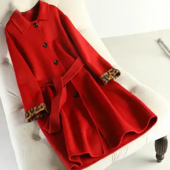 

New double-sided cashmere overcoat 2019 winter long wool coat red coats belt beautiful women winter jacket