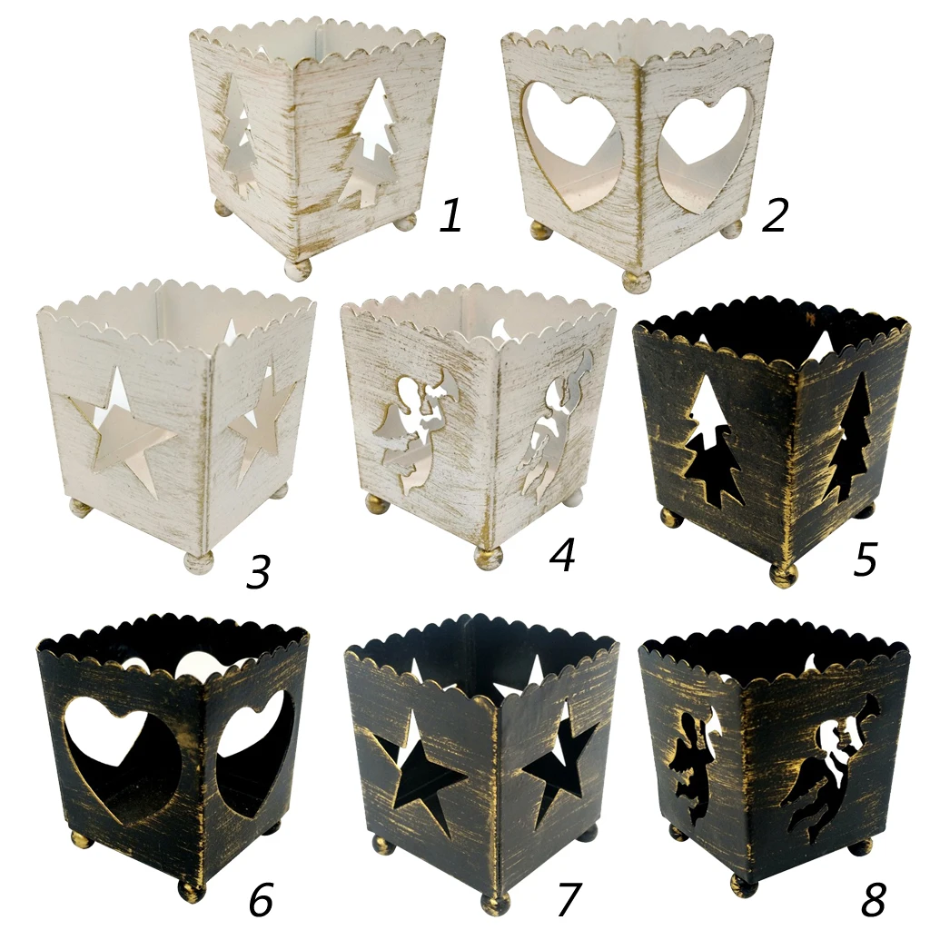 Mini 5x6.5x5.5CM Vintage Wrought Iron Christmas Candle Holder Hollow Star Tree Tree Heart Home Party Decoration