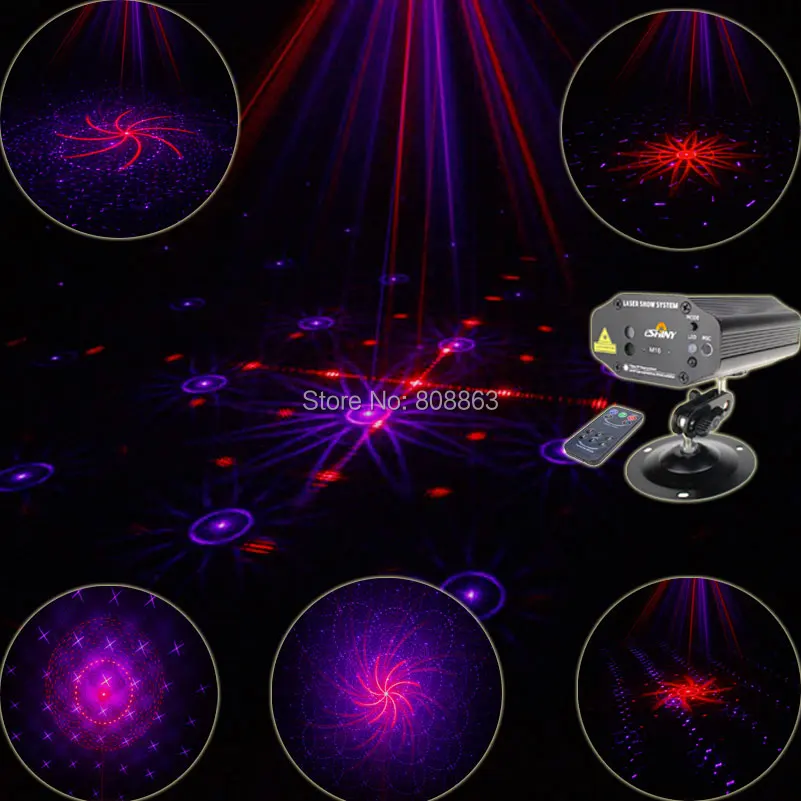 

New Arrival Red Purple Laser Projector Remote 16 patterns Lighting Light Disco Xmas Dance Party DJ Bar Stage Lights Show MV16