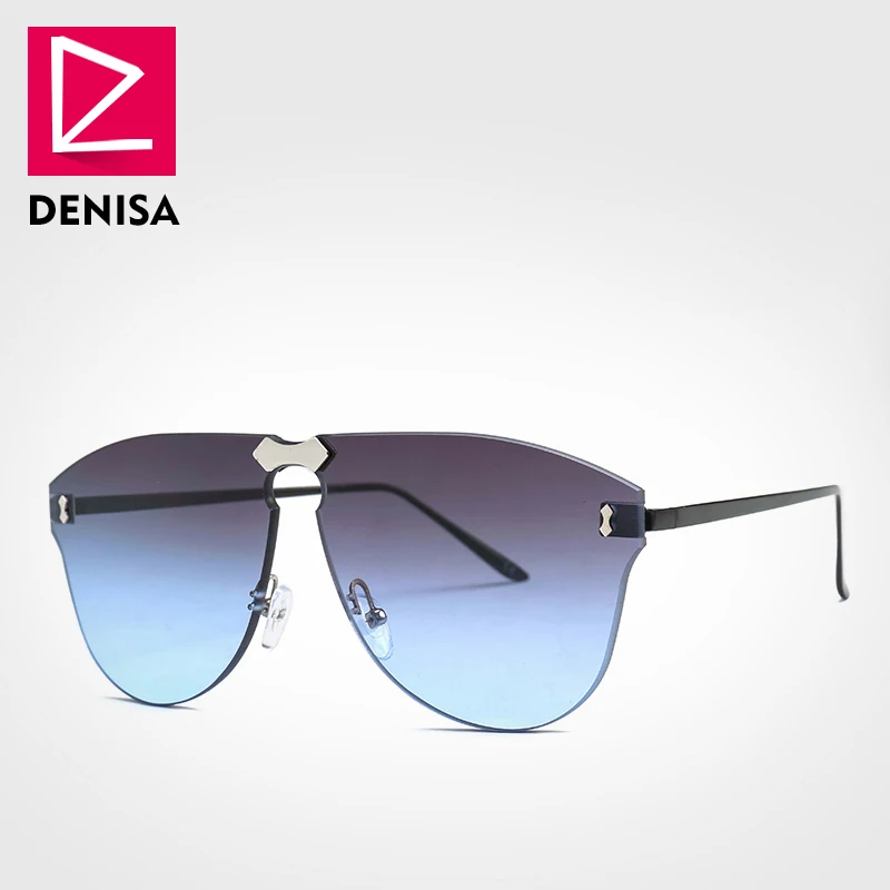 DENISA, без оправы, авиационные мужские солнцезащитные очки, новинка, крутые, цельные, супер солнцезащитные очки, для девушек, для вождения, UV400, gafas de sol G22051 - Цвет линз: Gray Blue Sunglasses