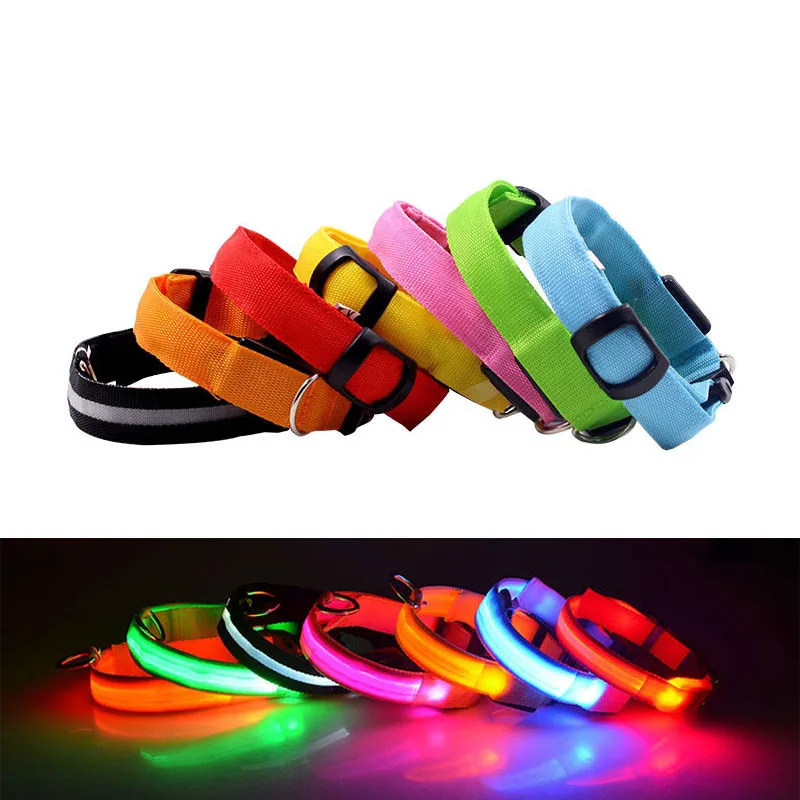 

Hot Sale Nylon LED Dog Collar 3Mode Flash Adjustable Collar Glow Cat Collars Harness Creative Pets Luminous Collars Pet Supplies