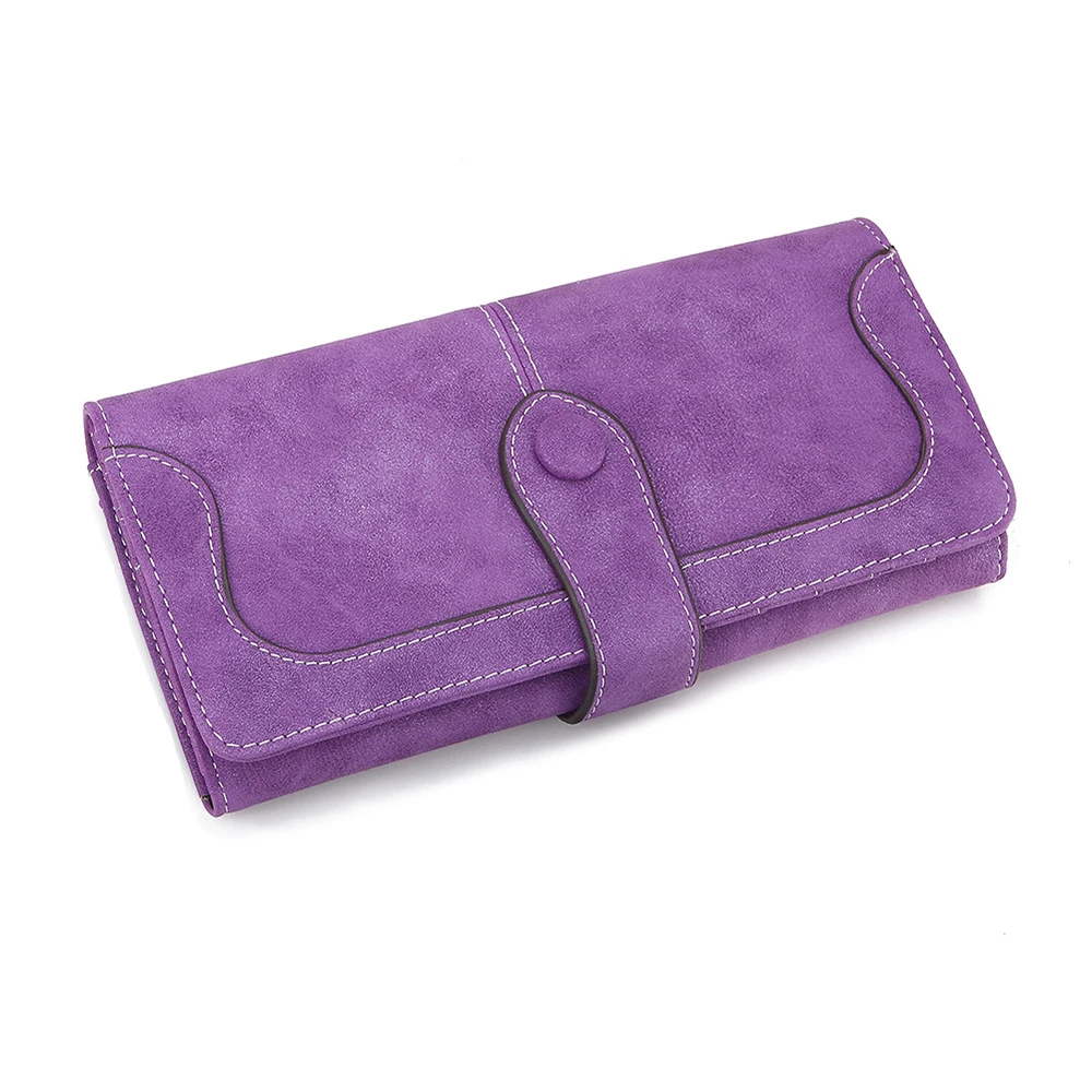 

Sansarya 2018 Fashion Simple Purple Solid Button Female Purse Vintage Design PU Leather Multi Credit Card Holder Hasp Coin Bag