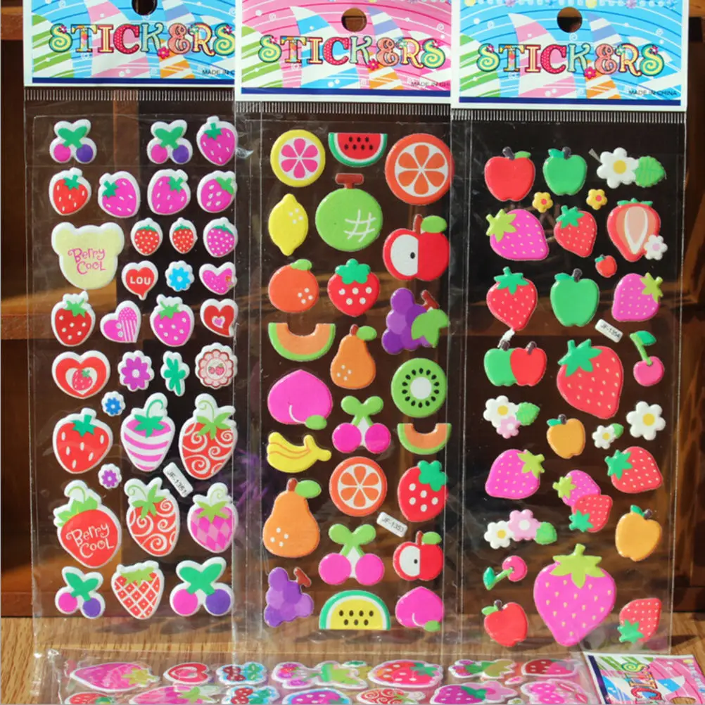 10PC 3D Cartoon Fruit Stickers Kindergarten Children Reward Toy Popular Develop Intelligence Stickers Gift for Kids Random style