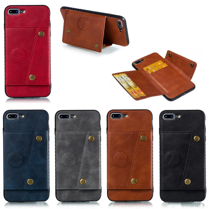 

NOWAL Multifunctional PU Leather Case For iPhone X 8 6 6S 7 Plus Card Holder Wallet Back Cover With Iron Sheet Car Stand Cases