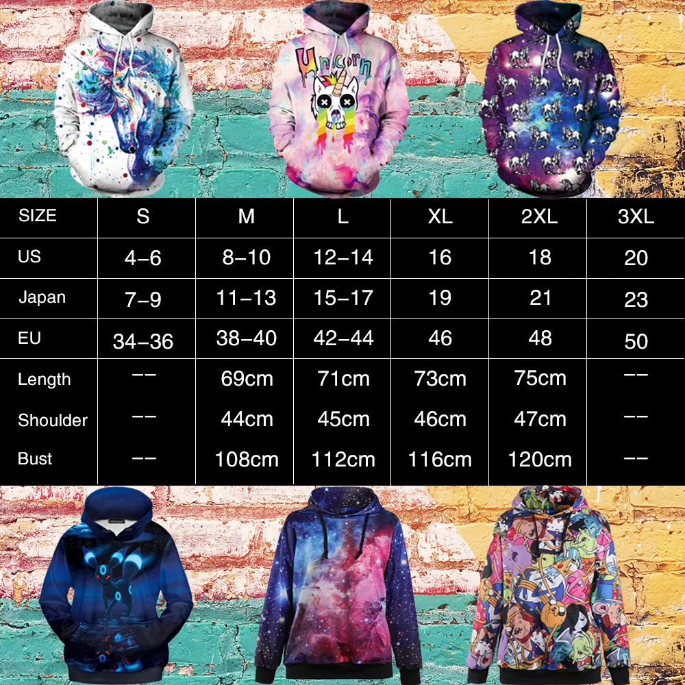 3D Unicorn Hoodies -Unicorn Fashion NADANBAO 2018 New Arrival Unicorn Hoodies 3D Printed Hiphop Kawaii Unicornio Hooded Women Sweatshirt