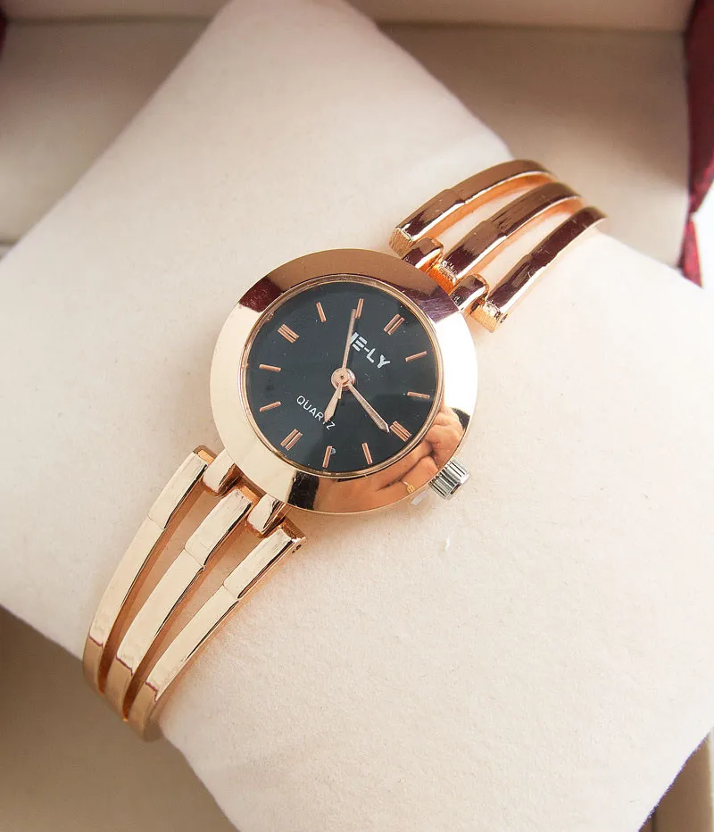 Лидер продаж, модные часы с браслетом из розового золота для женщин, женская одежда, кварцевые наручные часы Relogio Feminino E059 - Цвет: Черный