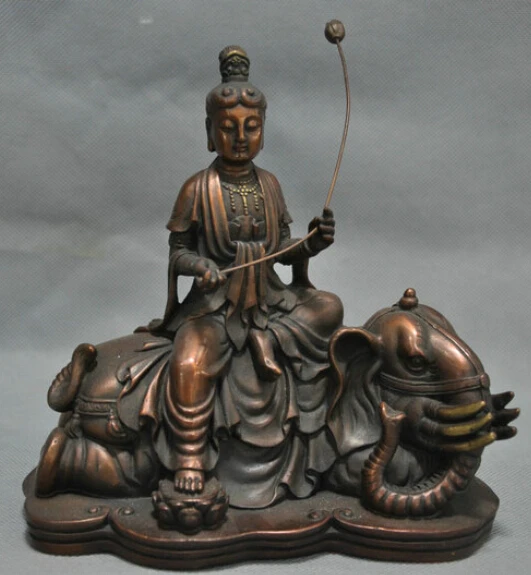 

8'' China Kwan-yin Guanyin Buddha Ride Elephant Bronze Statue R0712