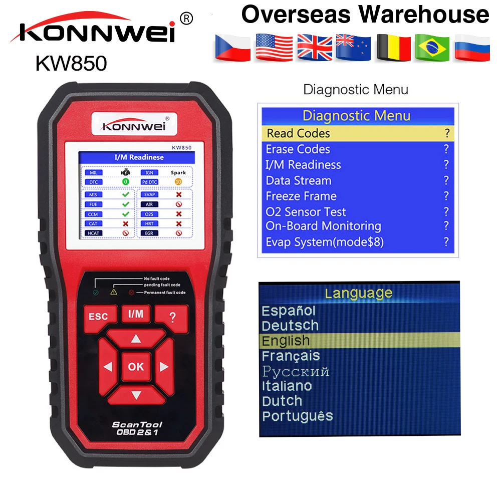 

KONNWEI KW850 OBD2 Scanner Multi-languages Full OBD 2 Function Auto Diagnostic Tool kw 850 Better Than Autel AL519 NX501 AD310