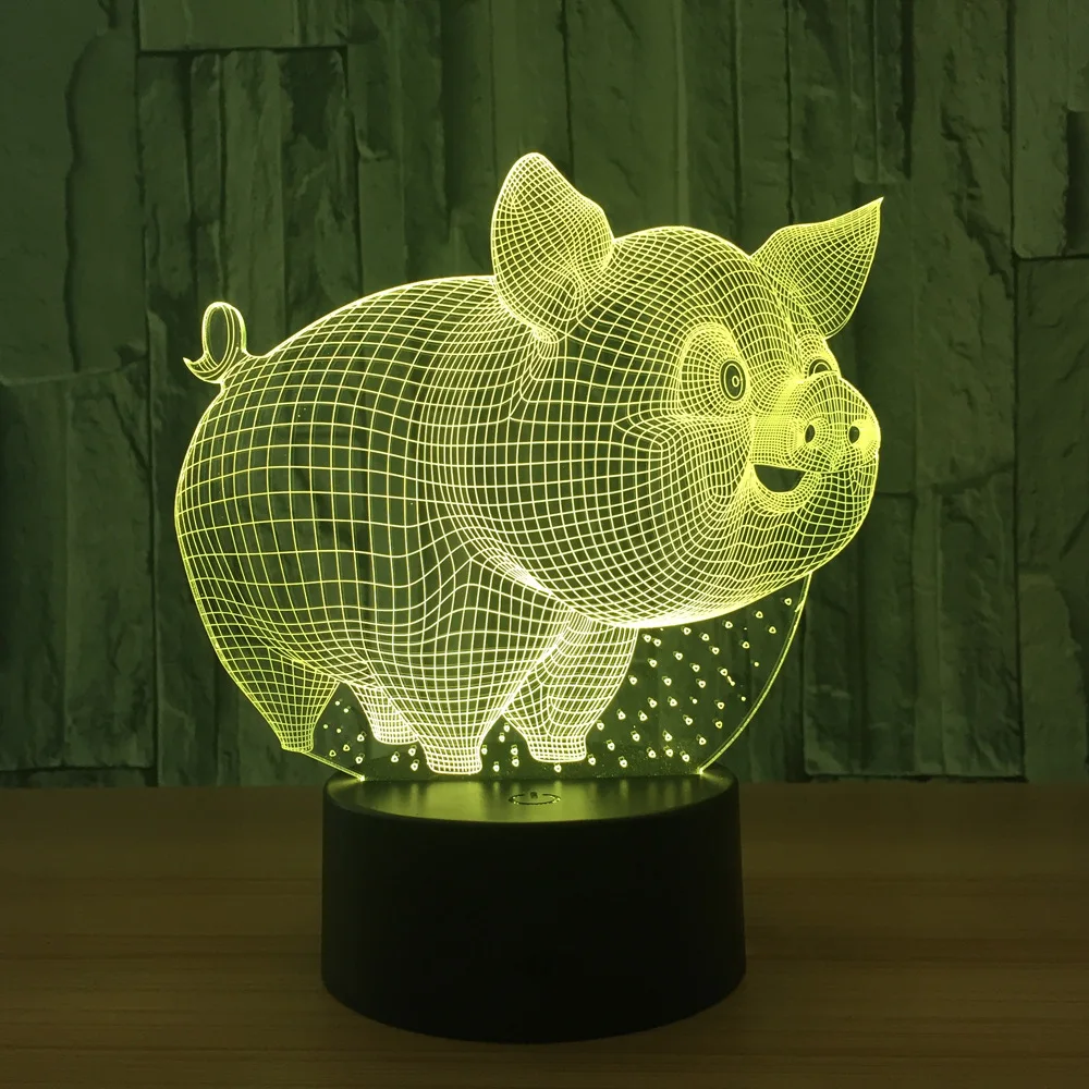 Lovely Pig 7 Color Lamp 3d Visual Led Night Lights For Kids Touch Usb