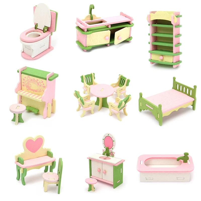 Newest Wooden Delicate Dollhouse Furniture Toys Miniature For Kids Children Funny Pretend Play Toys Role Playing