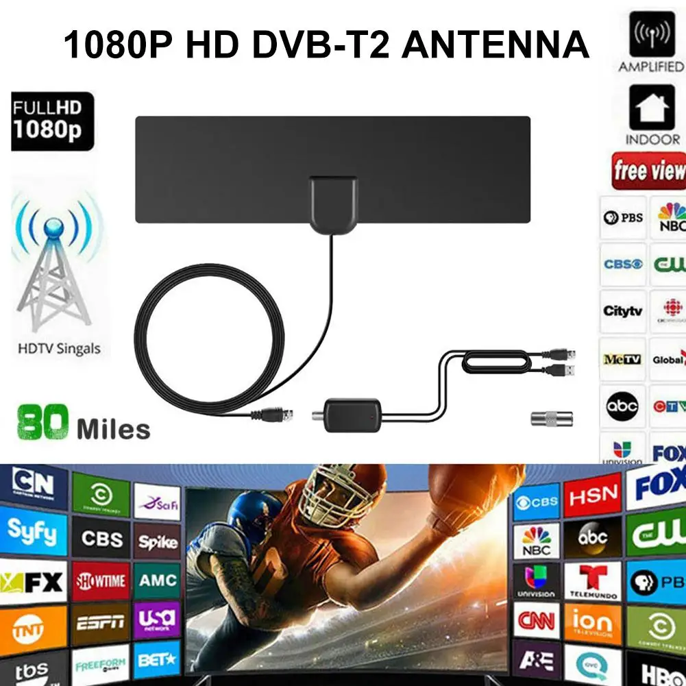 1080 P антенна для HD ТВ HD tv Крытый цифровой ТВ DVB-T2 антенна и усилитель сигнала Поддержка 80 миль