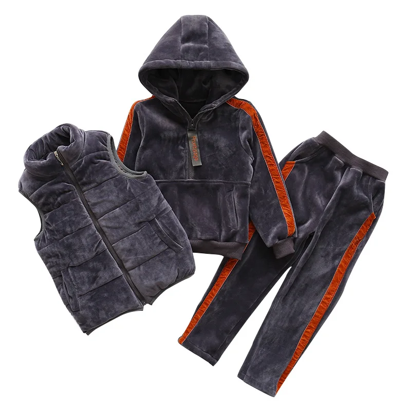 

2018 Winter Baby Girl Clothes Sets Warm Thickening Hoodies Sweatshirts Sports Trousers With Waistcoat 3pcs Sets Kids Clothes