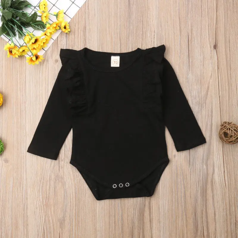 

Ruffles Newborn Baby Girl Long Sleeve Solid Cotton Romper Jumpsuit Playsuit Outfits Causal Clothes 0-2Y For Kids