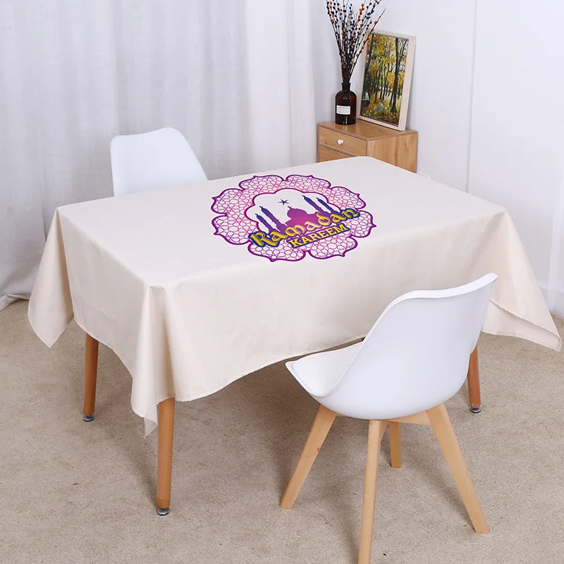 Islamic Eid Mubarak Lantern Crescent Waterproof Tablecloth Luxury Muslim Ramadan Kareem Mosque Worship Decoration Table Cloth B75-2