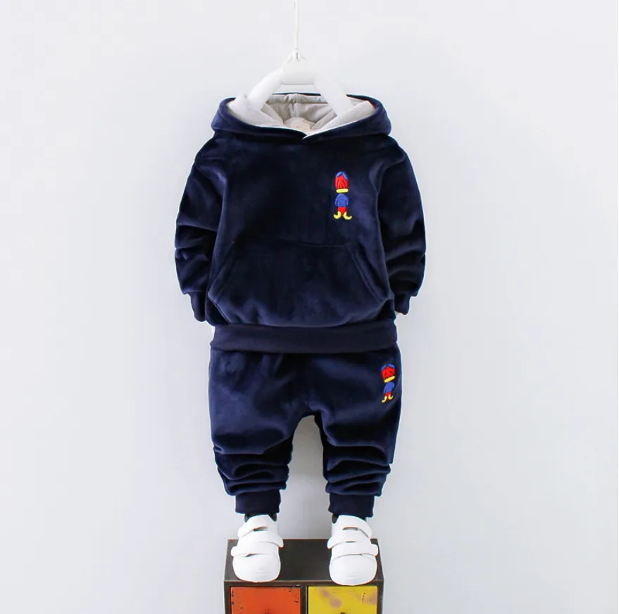 

New Baby Boy Clothes Sets for Winter Spring Kids Girls Plus velvet thickening hoodie and trousers two pieces Sport Suit Warmer
