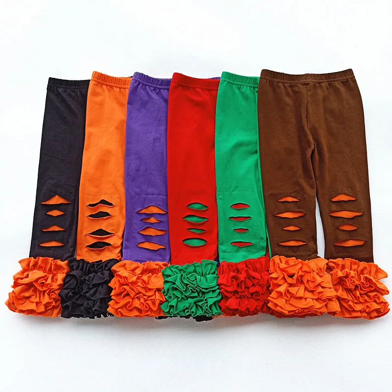 

2018 fall/winter girls hole custom ruffle pants clothing baby icing ruffle leggings children cotton long ruffle pants wholesales