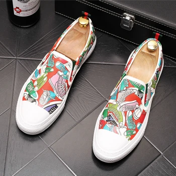 

men's leisure punk hip hop wear summer breathable printed shoes slip on driving shoe flat loafers man sneakers chaussure homme