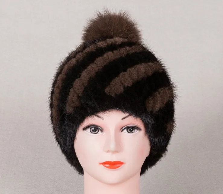 Новое подлинное натуральное трикотажное Норковое меховая шапка женские модные зимние головные уборы ручной работы