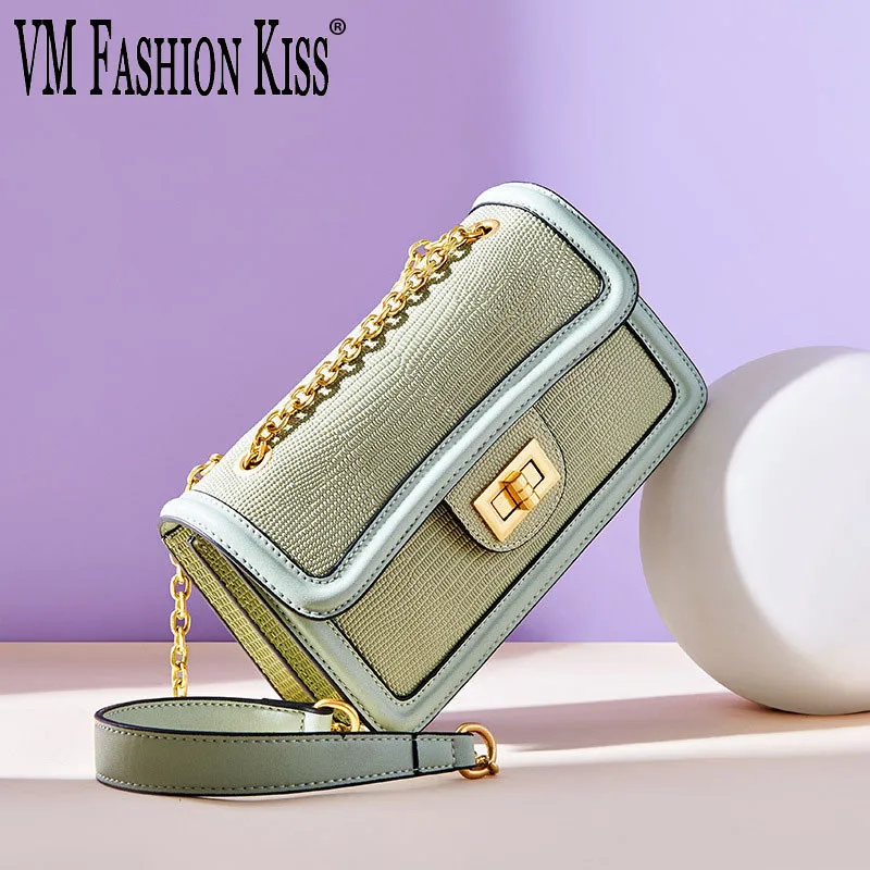 

VM FASHION KISS 2019 Genuine Leather Bag For Women Ladies Small Messenger Purse Flap Lizard Pattern Chain Crossbody Mini Handbag