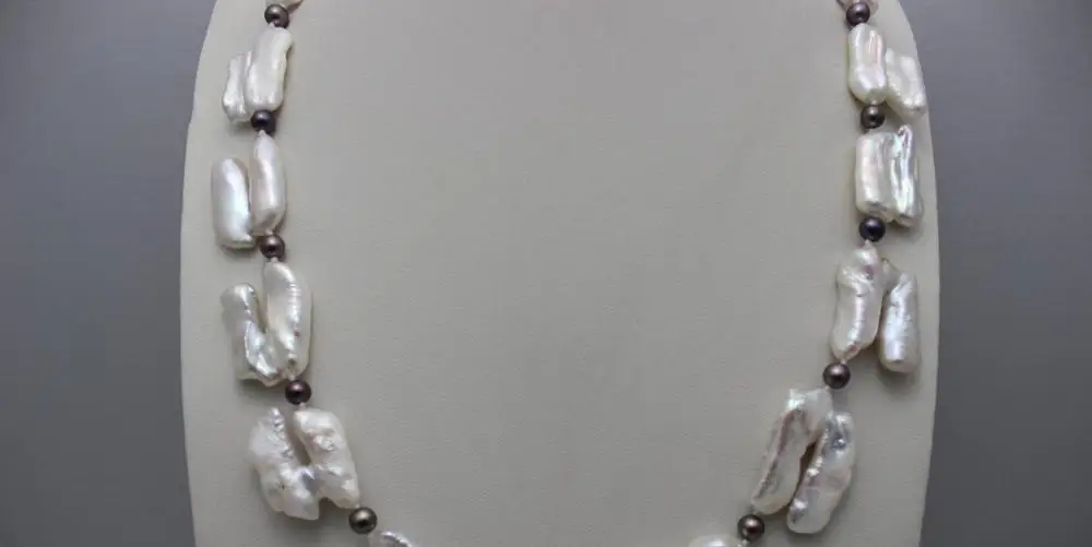 

Black & White Freshwater pearl Necklace 21"Strand/String Alloy "Handmade"Beauty a(5.18)