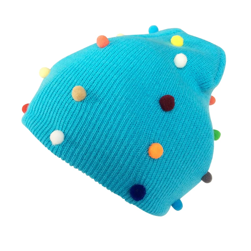 Детские Шапки вязаный крючком помпоном Hat для девочек зимняя шапочка для малышей мальчиков детская Шапки шапки - Цвет: lake blue