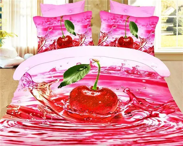 3D bedding sets fitted bedspreads queen bed red cherry fruit designer bedding cheap quilt cover