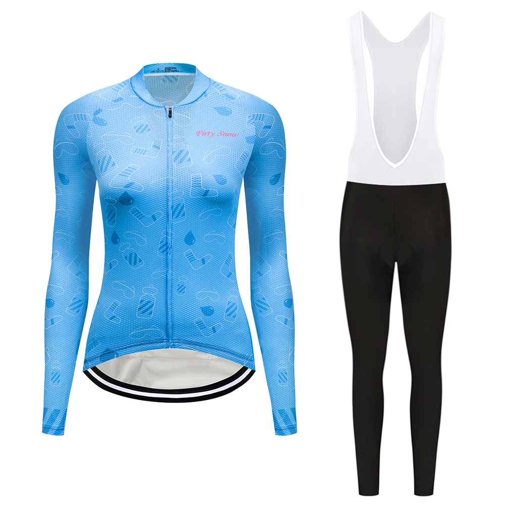 Women Winter thermal fleece cycling jersey set bicycle clothes uniform blouse skinsuit female bike clothing kit wear outfit