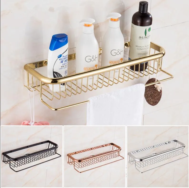 Wall Mounted Gold/Chrome/Black Oil 35cm Bathroom Shelf with towel rack