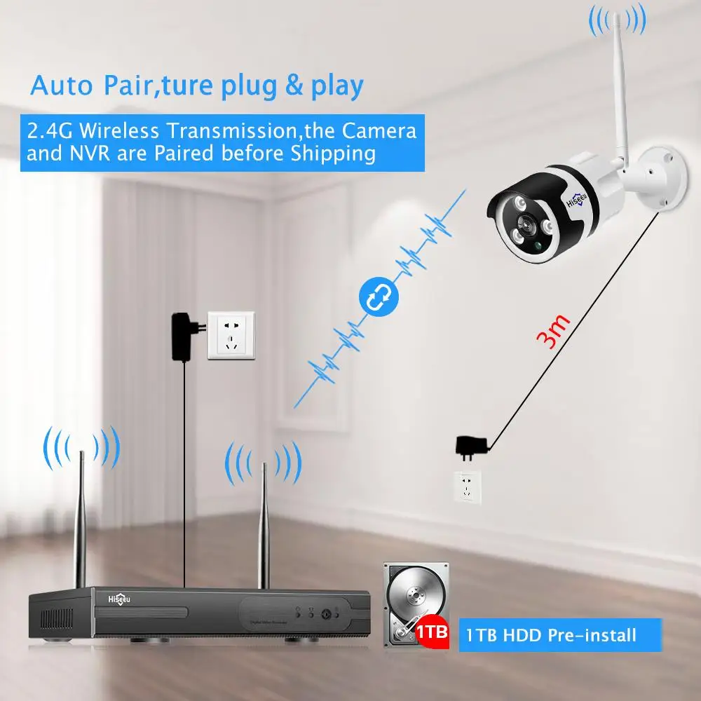 1080P 4CH Беспроводная NVR система видеонаблюдения Аудио wifi 2.0MP Наружная