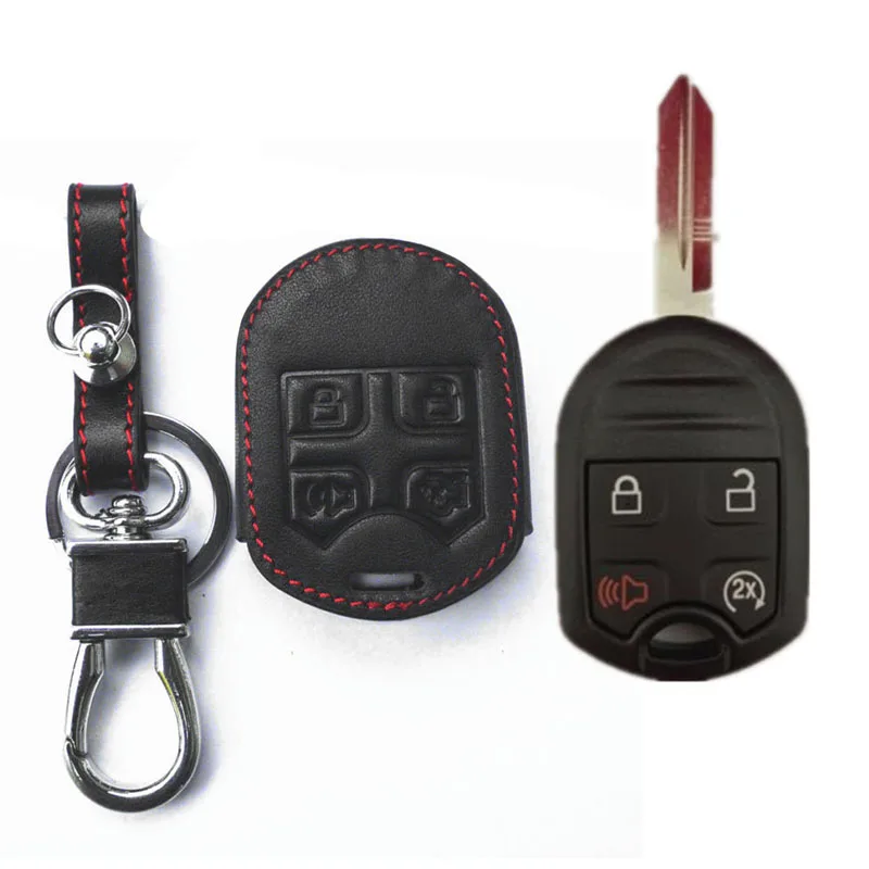 

Leather Remote Key Cover Case 4 Buttons Keychain Fob Holder For Ford F150 11-13