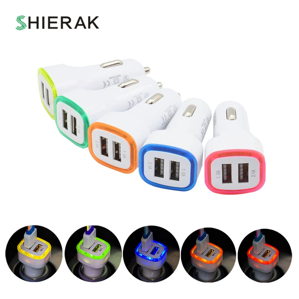 

SHIERAK AC/DC Power Adapters Multi-colorful Car Phone Charger 5V 2.1A With 2 USB PortS For Cellphone Pad