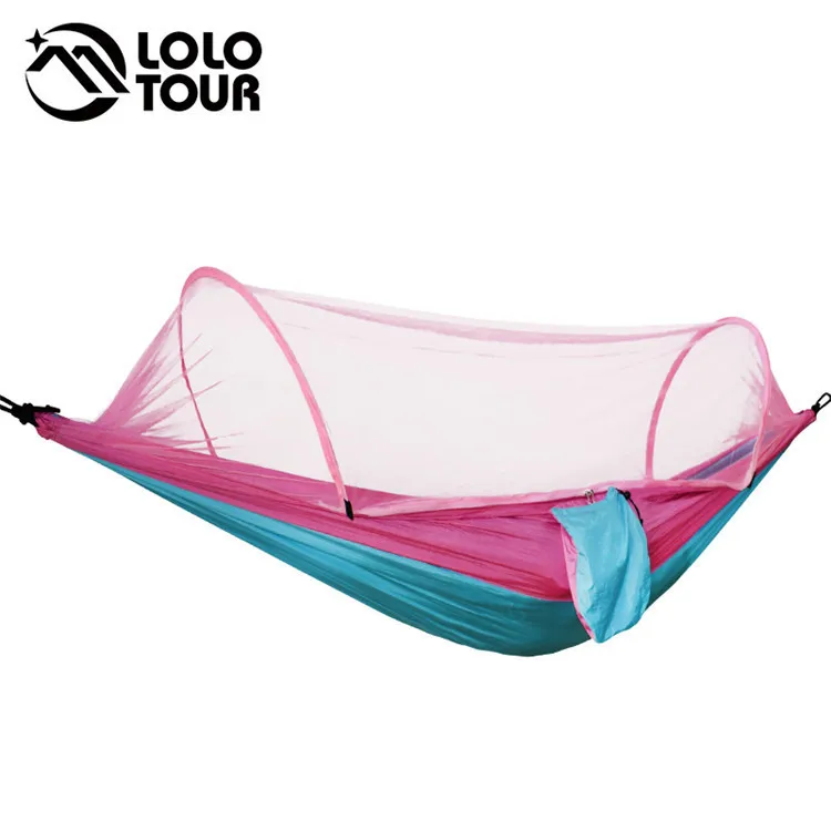 Outdoors Fast Easy Setup Hammock With Mosquito Net Tree Tent Portable Polyester Mesh Durable Portable Lightweight Army Green - Цвет: pink blue