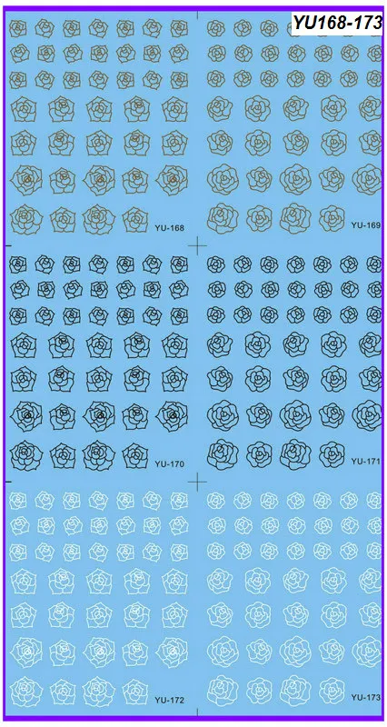 

6 PACK/ LOT WATER DECAL NAIL ART NAIL TRANSFER STICKER BLACK WHITE GREY FLOWER ROSE YU168-173