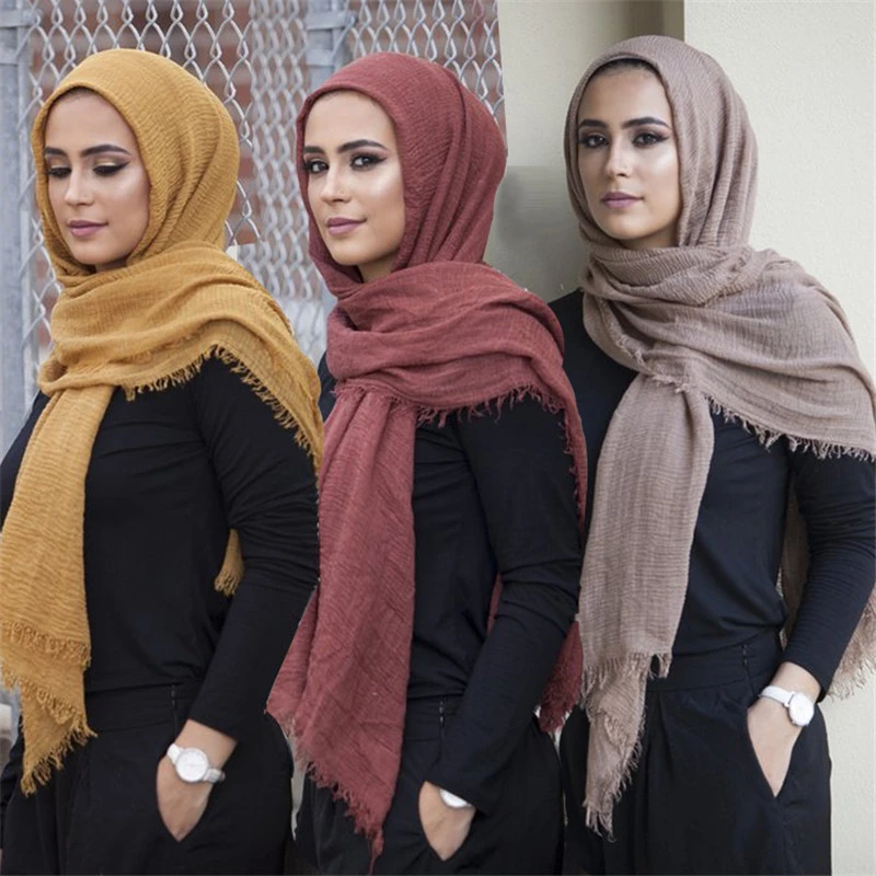 

2021 Novelty Crinkle Hijab Cotton Linen Muslim Woman Shawls Turban Islamic Clothing Head Wrap Instant foulard Headwear Scarf
