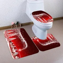 3 шт., красные коврики для ванной, рождественский стиль, Противоскользящий коврик для ванной, фланелевый коврик для унитаза, три комплекта коврика для ванной
