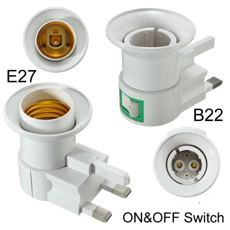 Великобритания разъем E27/B22 Лампа база настенный винтовой светильник Лампа патрон-адаптер конвертер 110-240 В с переключателем ВКЛ/ВЫКЛ
