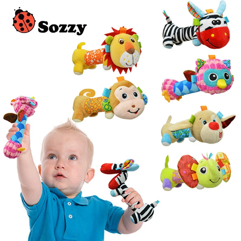 Sozzy Soft Baby Plush Toy Safe Distorting Mirror Squeaker Crinkle Sound Multicolor Cute Animal