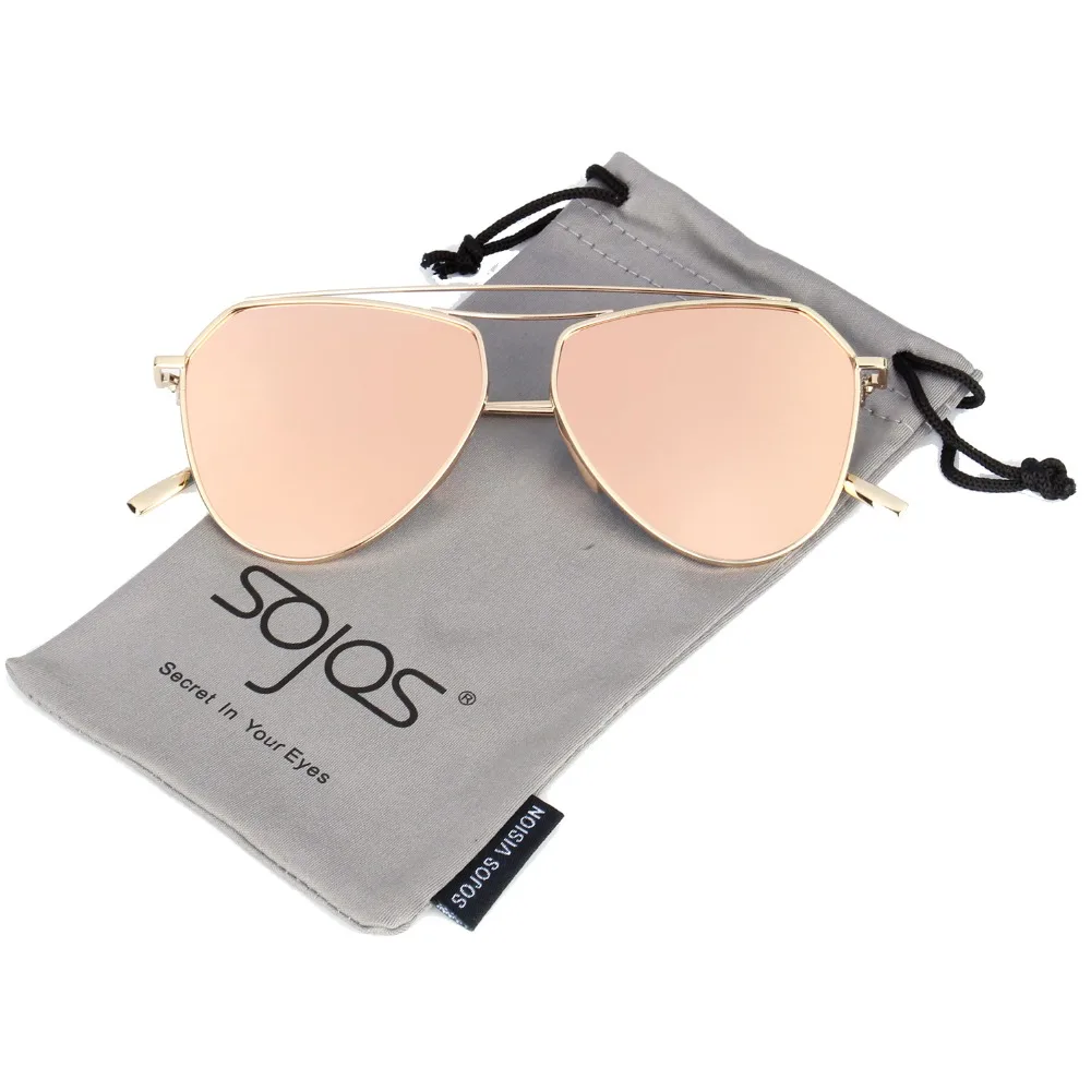 

SOJOS stylish high quality pilot sunglasses twin-beams for women brand designer Alloy Frame Mirror Len memory metal gg SJ1040