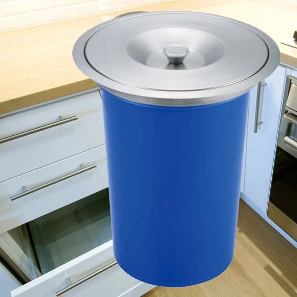 

funssor 8L ABS Countertop Bench top Kitchen Waste Trash Bin Bins Containers Stainless Steel Lid Built-in