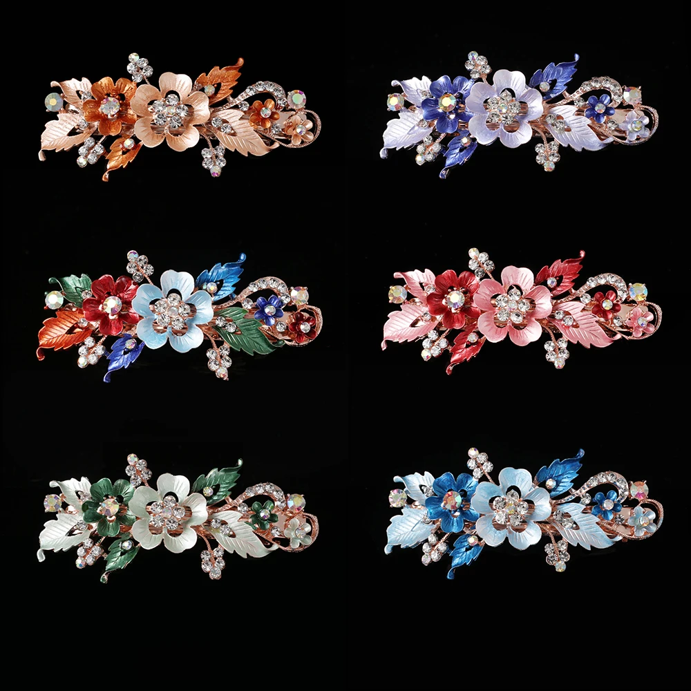12 Colors Fashion Flower Barrettes Crystal Hair Clip Tiara Resin Foral