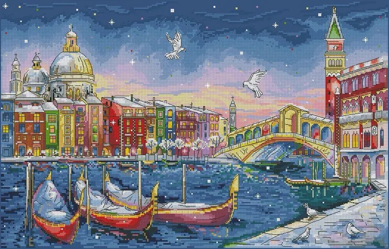 CS-1772 Cross Stitch Kit Venice Venise At Night Water City
