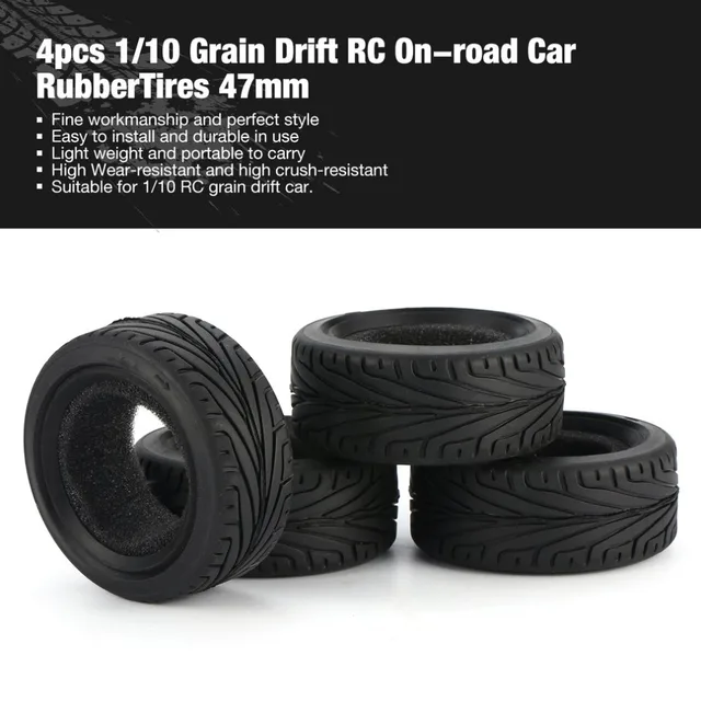 Special Offers 4pcs 1/10 Medium Grain Drift RC On-road Car Tyre RubberTire Tyre 47mm for Wheels Traxxas Tamiya HPI Kyosho Racing HSP tt