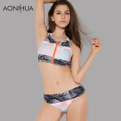 Aonihua 2018 новый бразильский комплект бикини для Для женщин передняя молния дизайн Купальники для малышек Push Up Купальник Винтаж Пляж