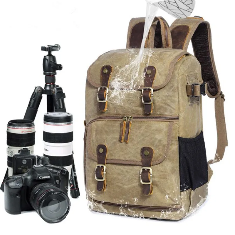 

Photography bag camera SLR shoulder photography backpack waterproof large capacity multi-function wax dyed canvas outdoor bag