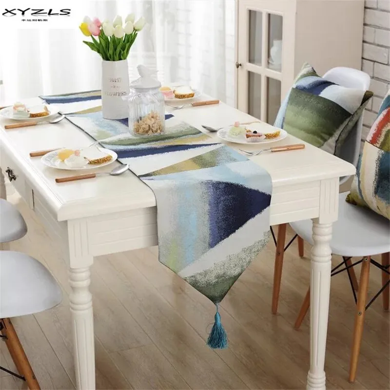 XYZLS Fashion Modern Table Runners Colorful Geometric Polyester Runner